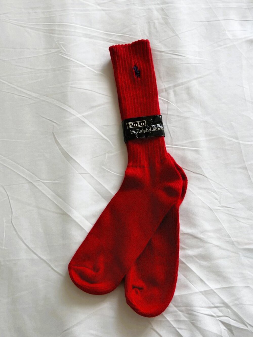 Vintage Polo Ralph Lauren Socks Red Pony Logo Ribbed Crew Athletic USA Made